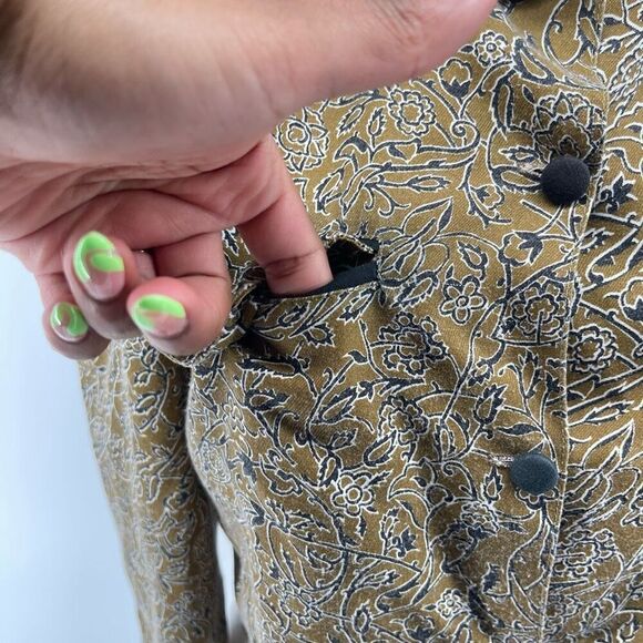 Vintage Olive Green Cropped Shirt Jacket M Floral Paisley Button Front Light - Picture 7 of 16